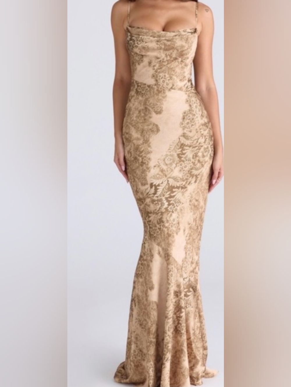 House of CB Champagne Floral Jacquard Mermaid Gown - Picture 2 of 4